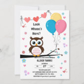 Bezaubernde Eule mit Balloons & Herz Babydusche Einladung (Vorderseite)