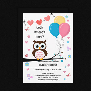 Bezaubernde Eule mit Balloons & Herz Babydusche Einladung