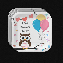 Bezaubernde Eule mit Balloons & Herz Babydusche Pappteller