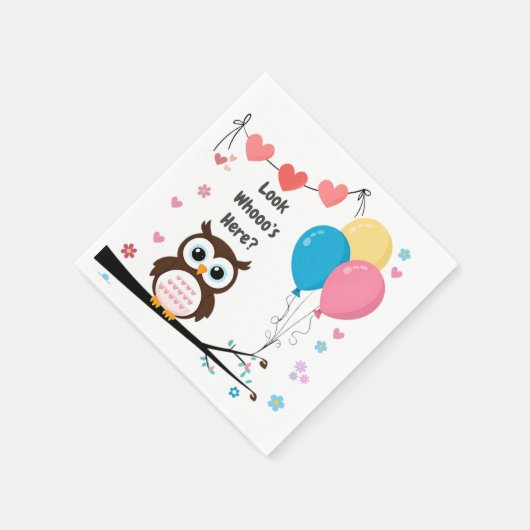 Bezaubernde Eule mit Balloons & Herz Babydusche Serviette (Ecke)