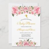 Bezaubernde Fairies Pink Florals Baby Dusche Einladung (Vorderseite)