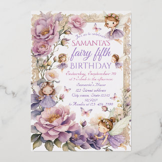 Bezaubernde Fairy Floral Watercolor Geburtstagspar Folieneinladung