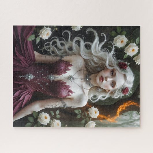 Bezaubernde Fantasiekönigin im Burgundy Gown Puzzl Puzzle (Horizontal)