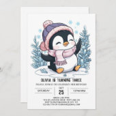 Bezaubernde farbenfrohe Pinguine Digitaler Geburts Einladung (Vorne/Hinten)