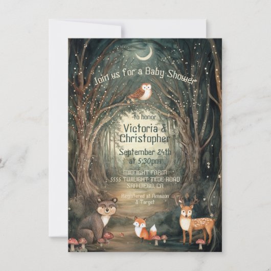 Bezaubernde Forest Baby Shower Twinkle Lights Einladung (Vorderseite)