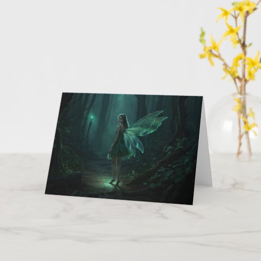 Bezaubernde Forest Fairy Fantasy Art Karte (Gelbe Blume)