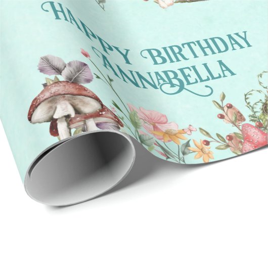 Bezaubernde Forest Fairy Garden Door auf Aquamarin Geschenkpapier (Rolleneckpunkt)