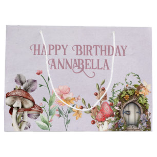 Bezaubernde Forest Fairy Garden Door auf Lila Große Geschenktüte