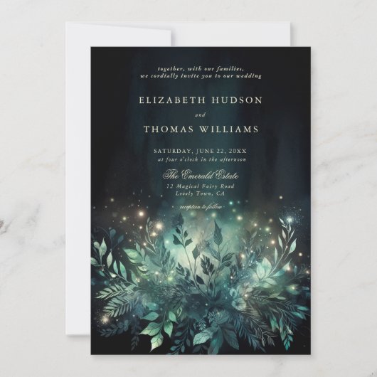 Bezaubernde Forest Foliage Fairy Lights Chic Weddi Einladung (Vorderseite)