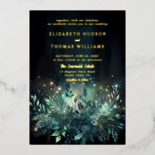 Bezaubernde Forest Foliage Lights Moderne Hochzeit Folieneinladung (Vorderseite)