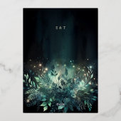 Bezaubernde Forest Foliage Lights Moderne Hochzeit Folieneinladung (Rückseite)