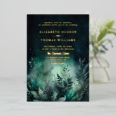 Bezaubernde Forest Greenery Lights Moderne Hochzei Folieneinladung (Stehend vorne)