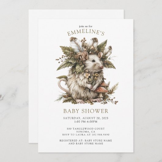 Bezaubernde Forest Mouse Kinderdusche Einladung (Vorne/Hinten)