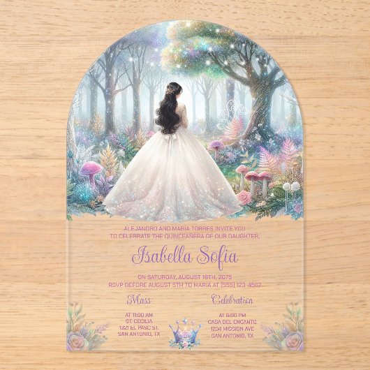 Bezaubernde Gartenakrylle Quinceañera Acryleinladungen (Vorderseite)