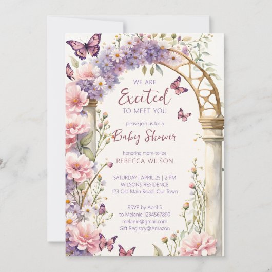 Bezaubernde Gartenpastellschmetterlinge Babydusche Einladung (Vorderseite)
