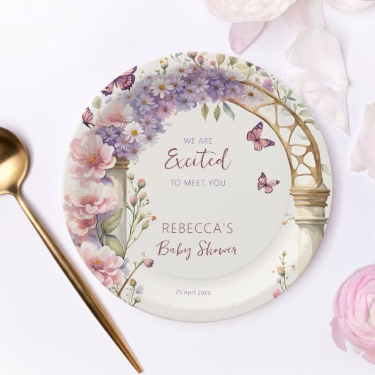 Bezaubernde Gartenpastellschmetterlinge Babydusche Pappteller