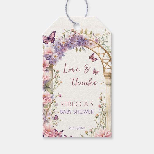 Bezaubernde Gartenschmetterlinge Baby Dusche Gefal Geschenkanhänger (Vorderseite)