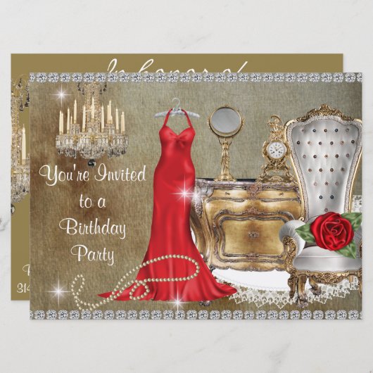 BEZAUBERNDE GEBURTSTAGS-PARTY EINLADUNG (Vorne/Hinten)