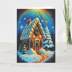 Bezaubernde Gingerbread House Winterlandschaft Feiertagskarte