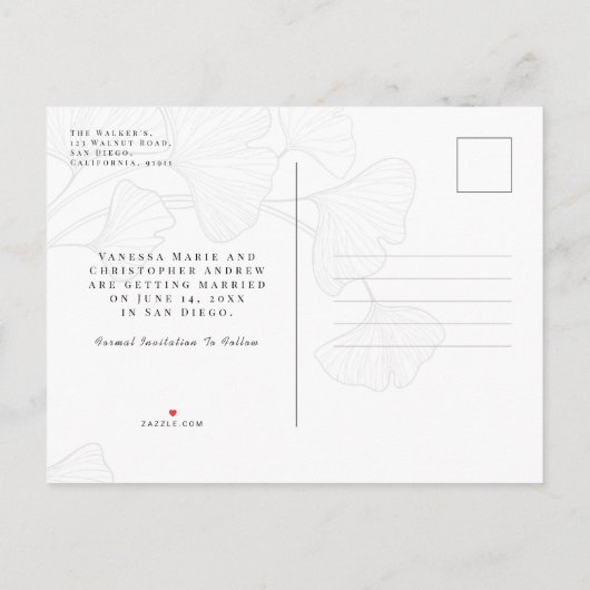 Bezaubernde Ginkgo Biloba Ankündigung Postkarte (Rückseite)