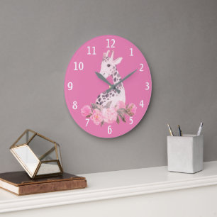 Bezaubernde Giraffe Pink Floral Baby Nursery Große Wanduhr