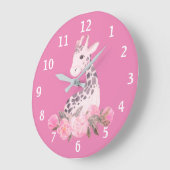 Bezaubernde Giraffe Pink Floral Baby Nursery Große Wanduhr (Winkel)