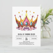 Bezaubernde Girly Princess Crown zum Geburtstag Einladung (Stehend Vorderseite)