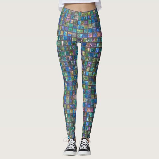 Bezaubernde glänzende Aqua-Fliesen Leggings (Vorderseite)