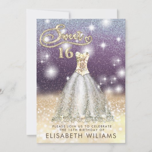 Bezaubernde goldene Kleidung, glänzend ombre Einladung (Vorderseite)