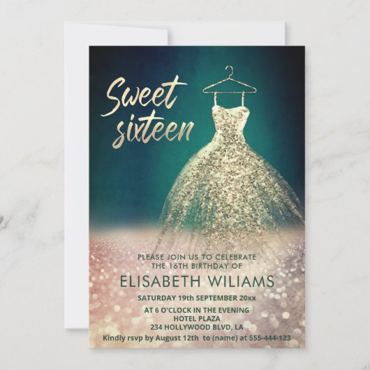 Bezaubernde goldene Kleidung, glänzend ombre Einladung (Vorderseite)