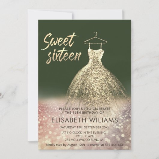 Bezaubernde goldene Kleidung glänzend ombre rot i Einladung (Vorderseite)