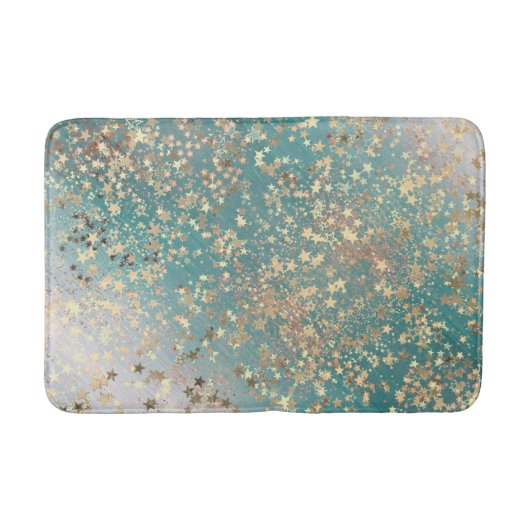 Bezaubernde goldene Sterne auf Aquamariner Glitter Badematte (Vorderseite)