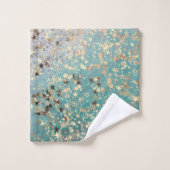 Bezaubernde goldene Sterne auf Aquamariner Glitter Badhandtuch Set (Waschlappen)
