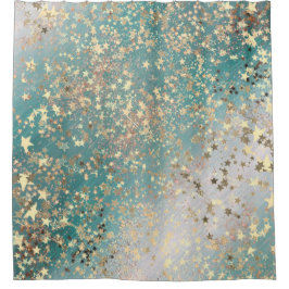 Bezaubernde goldene Sterne auf Aquamariner Glitter Duschvorhang