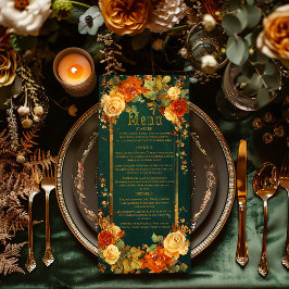 Bezaubernde, grün und orange Inspirierte Hochzeit Menükarte