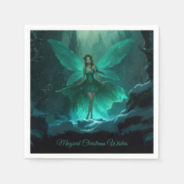 Bezaubernde grüne Fee Winterwald Weihnachten Serviette
