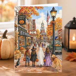 Bezaubernde Herbst Main Street Frohes Halloween Karte