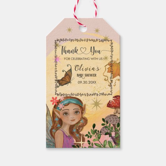 Bezaubernde Herbstbrunnen-Babydusche Danke Geschenkanhänger (Vorderseite)