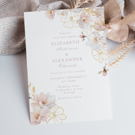 Bezaubernde Hochzeit der Wildblume Blush & Gold Einladung