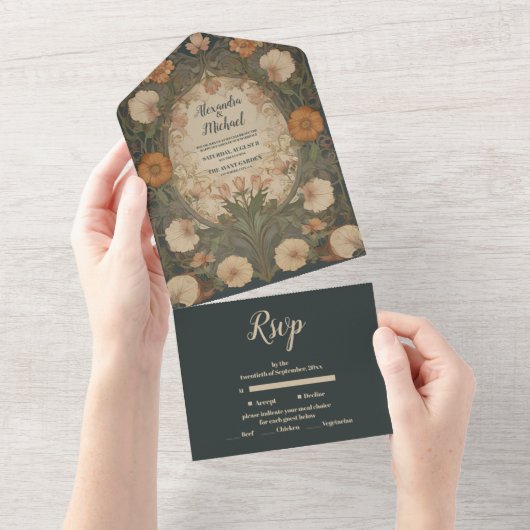 Bezaubernde Hochzeit im Garten Jugendstil All In One Einladung (Abreißen)