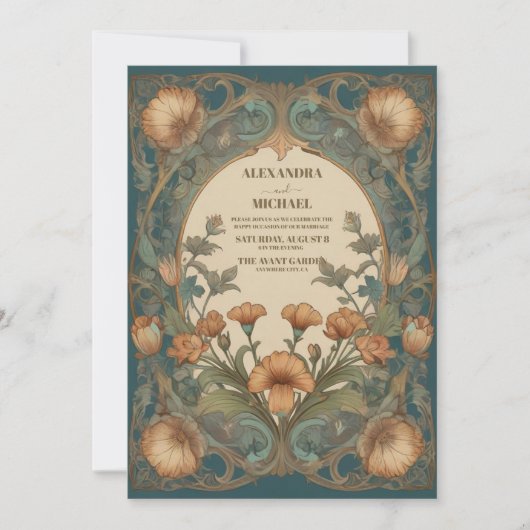 Bezaubernde Hochzeit im Garten Jugendstil Einladung (Vorderseite)