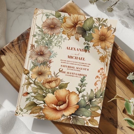 Bezaubernde Hochzeit im Garten Jugendstil Einladung