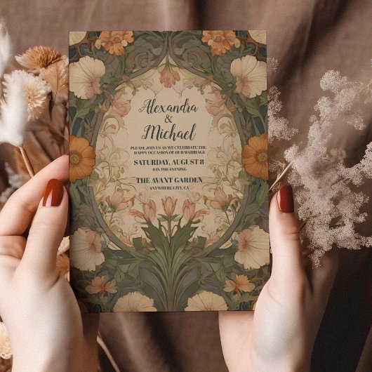 Bezaubernde Hochzeit im Garten Jugendstil Einladung