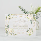 Bezaubernde Hochzeit mit weißer Blüte Save The Date (Stehend Vorderseite)