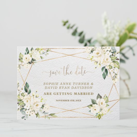 Bezaubernde Hochzeit mit weißer Blüte Save The Date (Stehend Vorderseite)