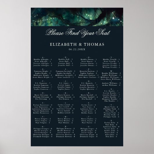Bezaubernde Hochzeitsempfehlung für Alphabetische Poster (Vorne)