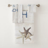 Bezaubernde Holztextur, Starfish, Strand Badhandtuch Set (Insitu)