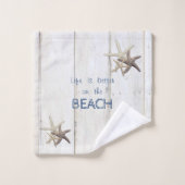 Bezaubernde Holztextur, Starfish, Strand Badhandtuch Set (Waschlappen)