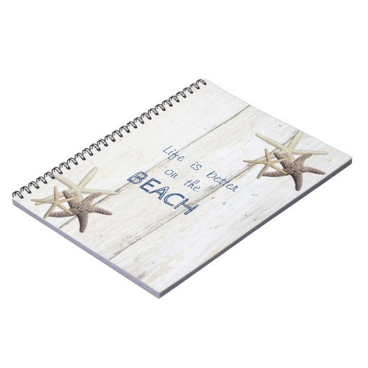 Bezaubernde Holztextur, Starfish, Strand Notizblock (Linke Seite)