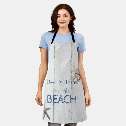 Bezaubernde Holztextur, Starfish, Strand Schürze (Getragen)